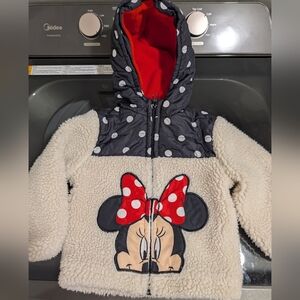 Disney Kids Minnie Mouse Sherpa Hoodie - Black, White, and Red